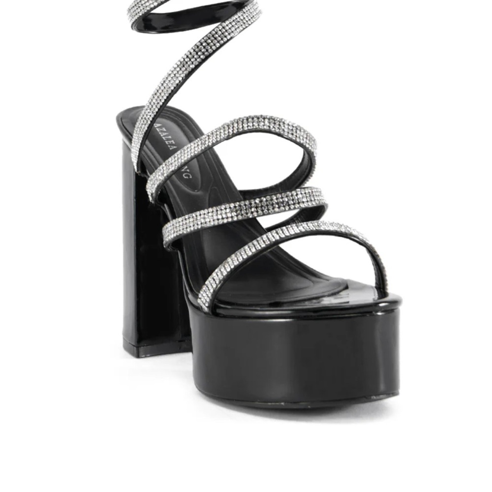 Glamorous Black and Silver Strappy Platform Heels